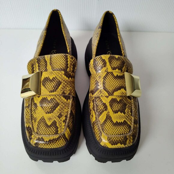 Katy Perry yellow and gray snakeskin chunky platform loafers size 8.5 - Picture 3 of 12